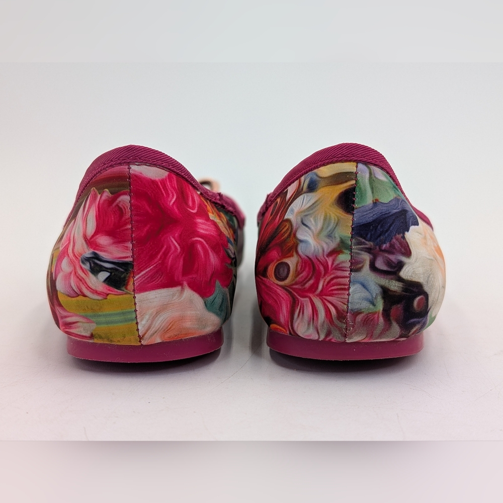 Ted Baker London IMME 2 Sz 9  Vibrant Floral Pink Ballet Flats Rosegold Bows - Picture 15 of 17